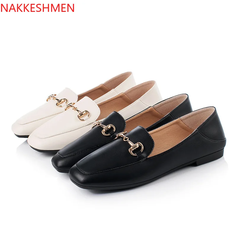 European and American British single shoes women's fashion simple thick heels thin shallow buckle casual shoes