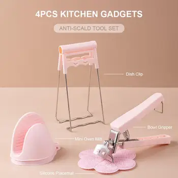 

4pcs Stainless Steel Foldable Hot Bowl Clip Pot Dish Holder Steamer Plate Tong Anti-Hot Clamp Gripper Kitchen Tools
