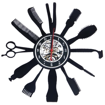 

Creative Vinyl Clock CD Record Art Wall Clock Hairdresser Barber Tools Design Clock