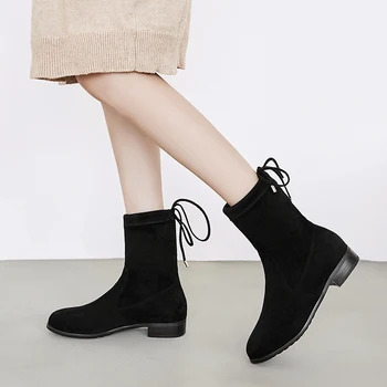 

Women Ankle Boots Sock boots ladies casual ankle boots Faux Suede elastic force plus size 34-43 plush Fashion boots women Autumn