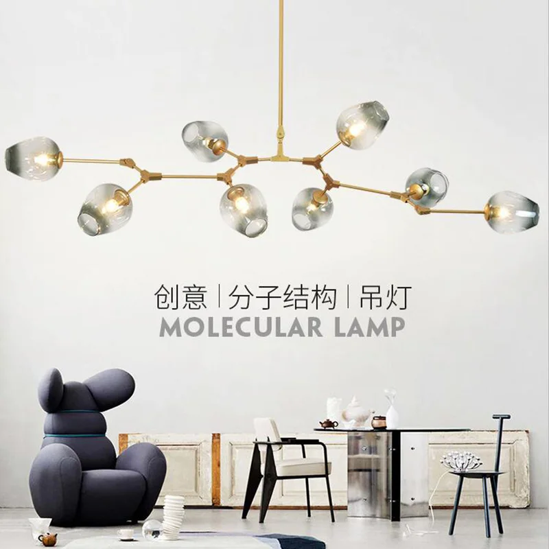 

Modern Metal LED Chandelier Lighting Lustre Living Room Villa Interior Decor Pendant Lamp Lighting Glass Ball Kitchen Fixtures