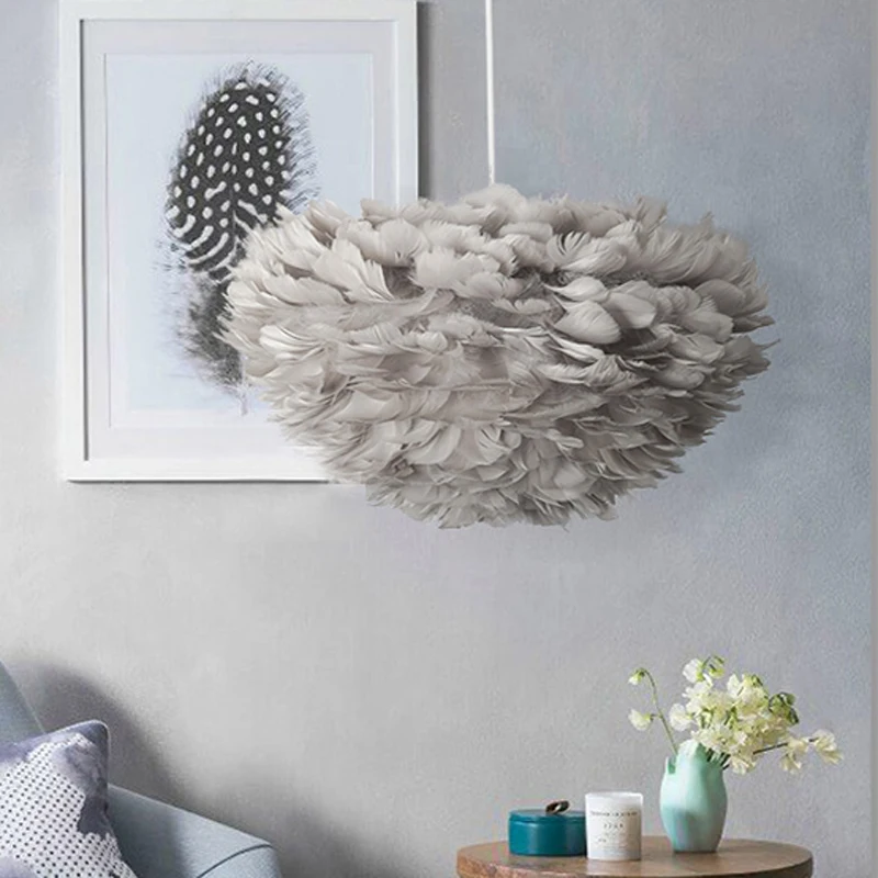 Unique White Feather Chandelier Pendant Lamp for Bedroom Living Room Decor