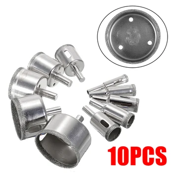 

10pcs 8-50mm Diamond Coated Drill Bit Set Tile Marble Glass Ceramic Hole Saw Drilling Bits Steel Power Tool