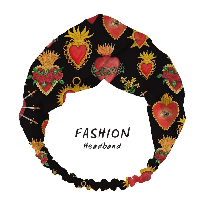 

Vintage Bohemia Hair Accessories Hair Bands Sacred Heart Women Elastic Headband Cross Scrunchies Turban Bandanas Headwear 2020