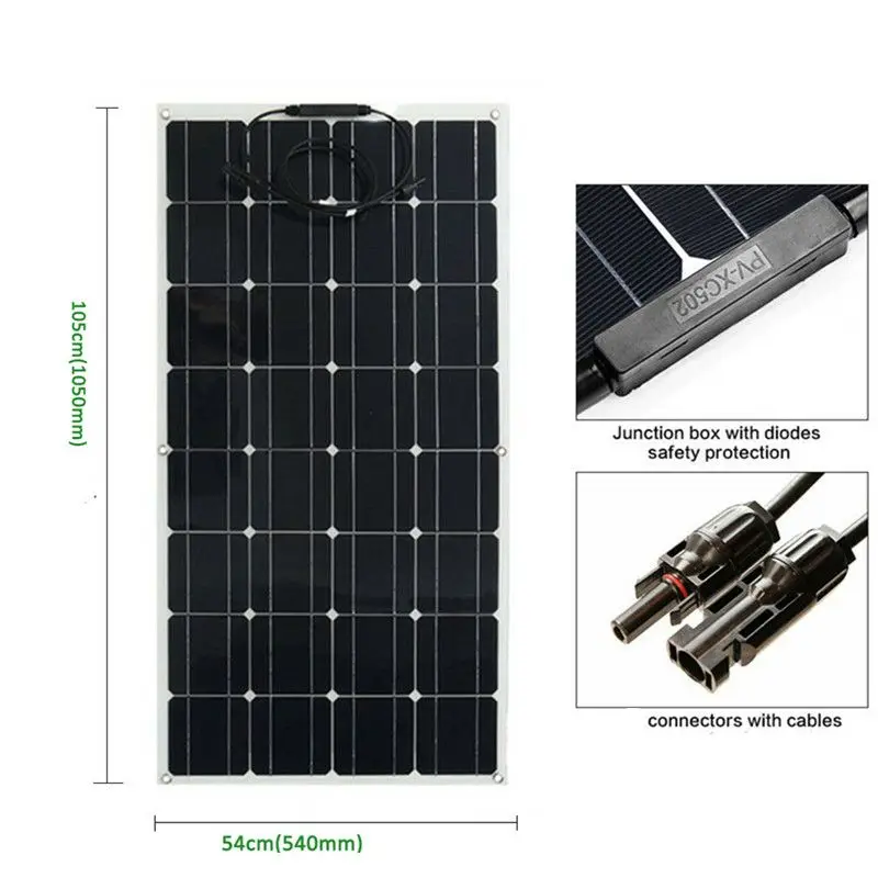 

Flexible solar panel monocrystalline 100w semi flexible foldable 18V for 12V solar battery system kit charger