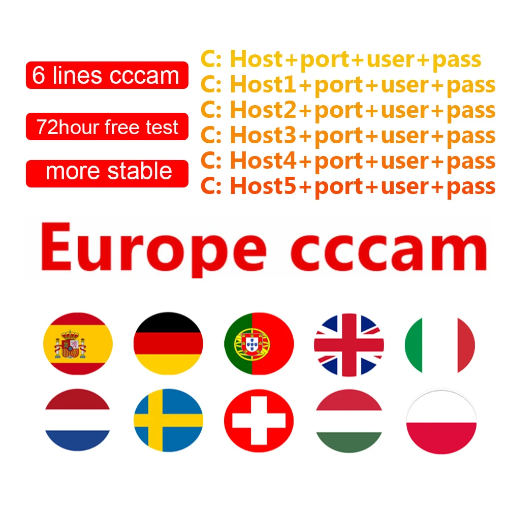 

HD 1 Year CCCAM 6/7/8 lines Cline Server Account For Satellite receiver Spain UK Germany French Italy POLSAT MOVISTAR ES Spain