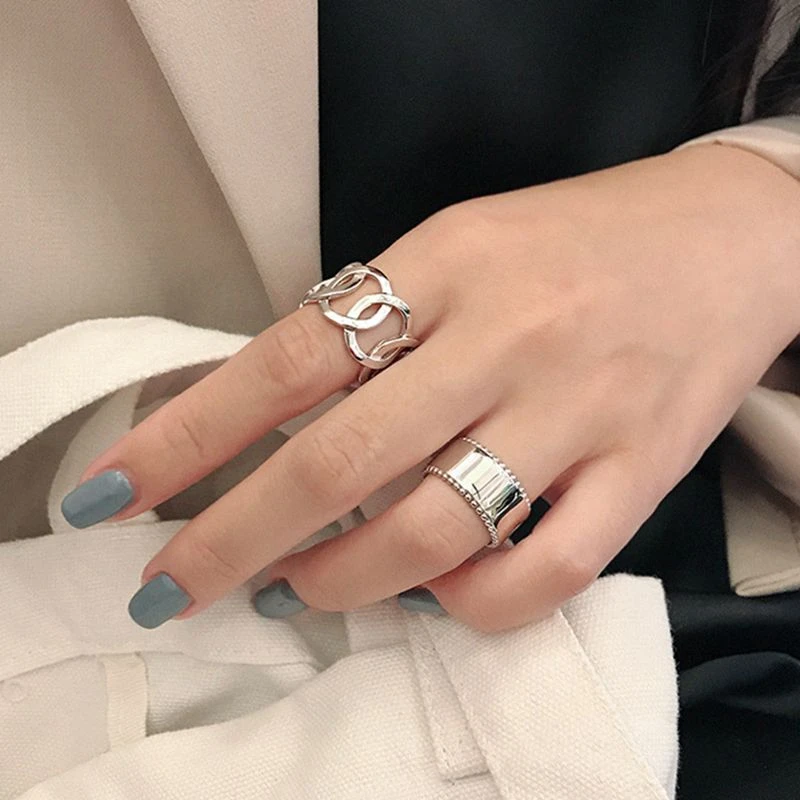 Lágrima episodio templo Anillos anchos brillantes de Plata de Ley 925 para mujer, cadena calada con  cuentas laterales, anillos simples coreanos, joyería de alta calidad|Anillos|  - AliExpress