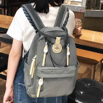 

Student Female Multi Pocket Backpacks Cute Waterproof Nylon Women School Bags For Girls Fashion Backpack Kawaii Lady Bag Teenage