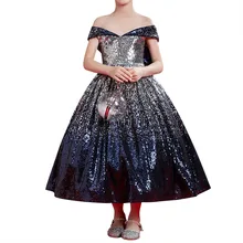 Разноцветные бальные Платья с цветочным узором для девочек; Новинка года; Vestido Deminha; платье для первого причастия для девочек с блестками и открытыми плечами