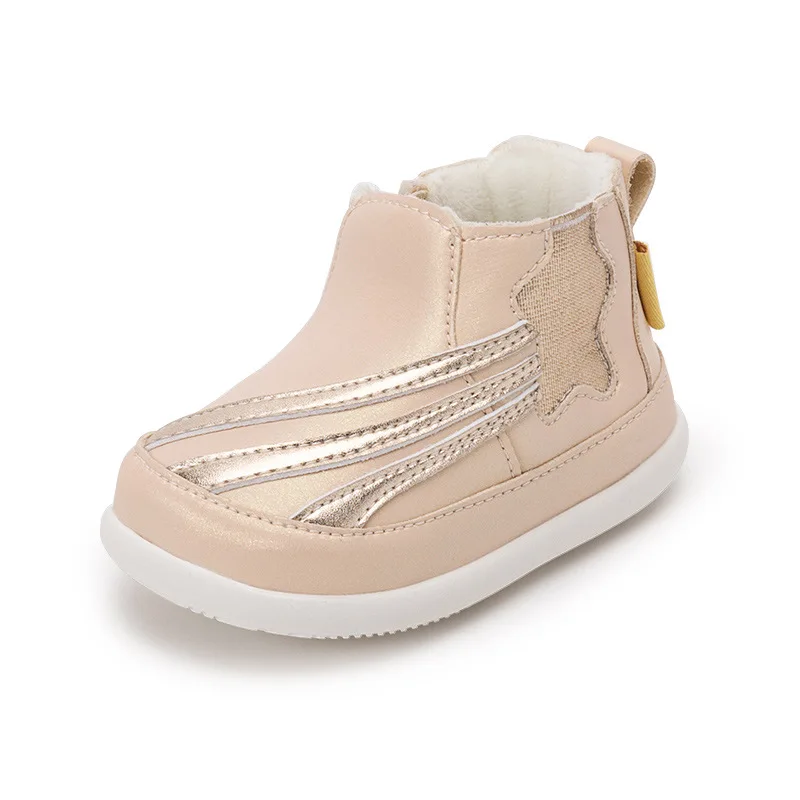 Новые ботинки для новорожденных девочек с блестками и звездами; Зимние теплые плюшевые ботинки с мягкой подошвой для маленьких мальчиков; детская обувь - Цвет: Gold 2