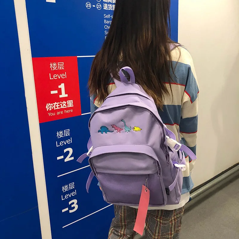 Женские рюкзаки с вышивкой динозавра, школьная сумка для девочки-подростка, корейский стиль, повседневный рюкзак для путешествий, сумки mochila - Цвет: Oxford  Purple