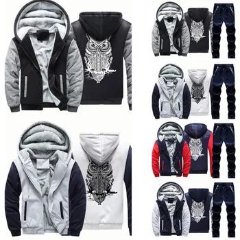 

Men Winter Hoodie Warm Thicken Zipper Fur Inside Sweater Outwear Coat Pants Sets Tee Shirts + Shorts Elastic 2020 New Style