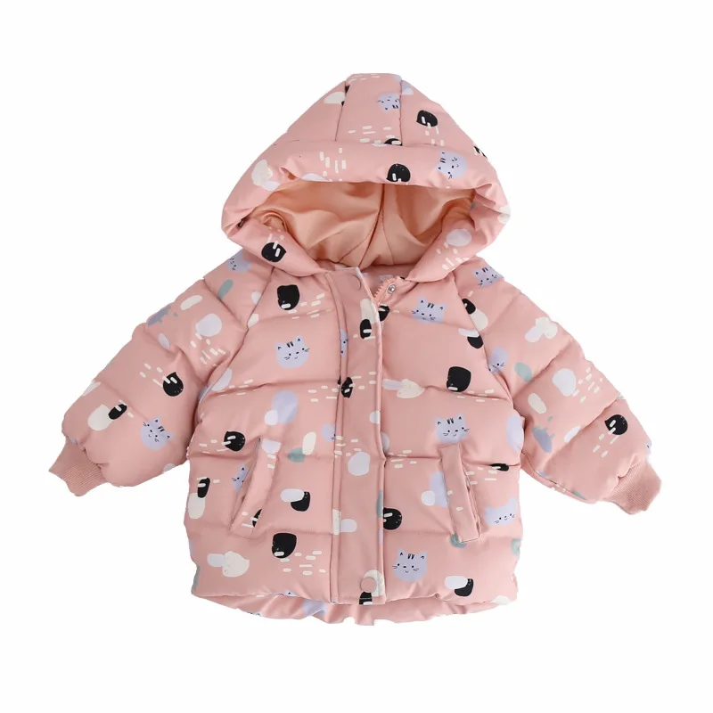 

Girls Cotton Coat 2019 Winter New Children's Cartoon Down Cotton Padded Hood Plus Velvet Thick Warm Cotton Jacket Down & Parkas