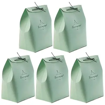 

5 PCs Romantic Gift Paper Storage Boxes Candy Cake Cookie Bag Packaging Guests Present Boxes For Wedding Party Decor Green Pink