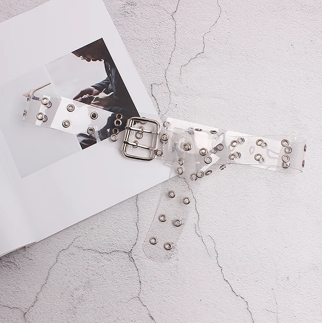 [LFMB]Two Row PVC Clear Belt For Women Fashion Pin Buckle Female White Waist Trousers Transparent Belts Ladies Jeans Grom 8