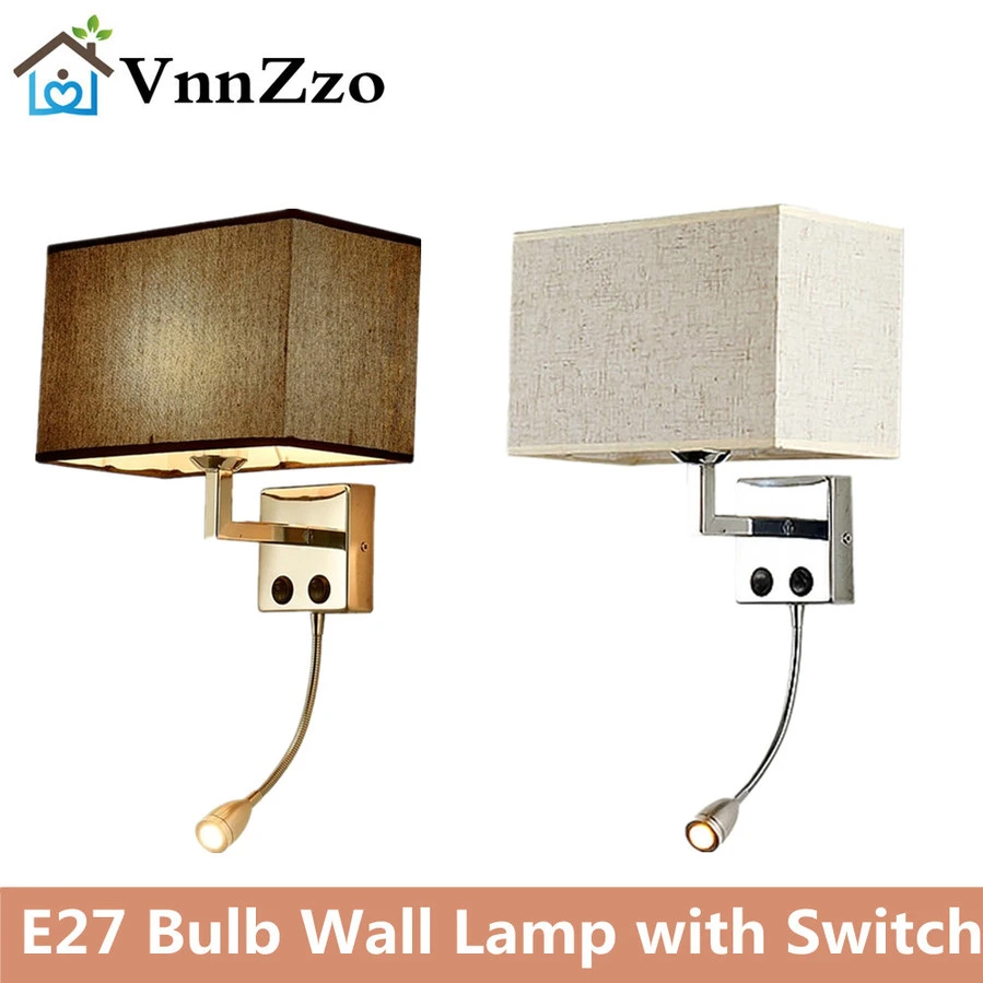 wall sconce lighting VnnZzo indoor LED wall lamp bedside bedroom decal wall lamp with switch E27 bulb indoor bed headboard home hotel wall lamp wall light fixture