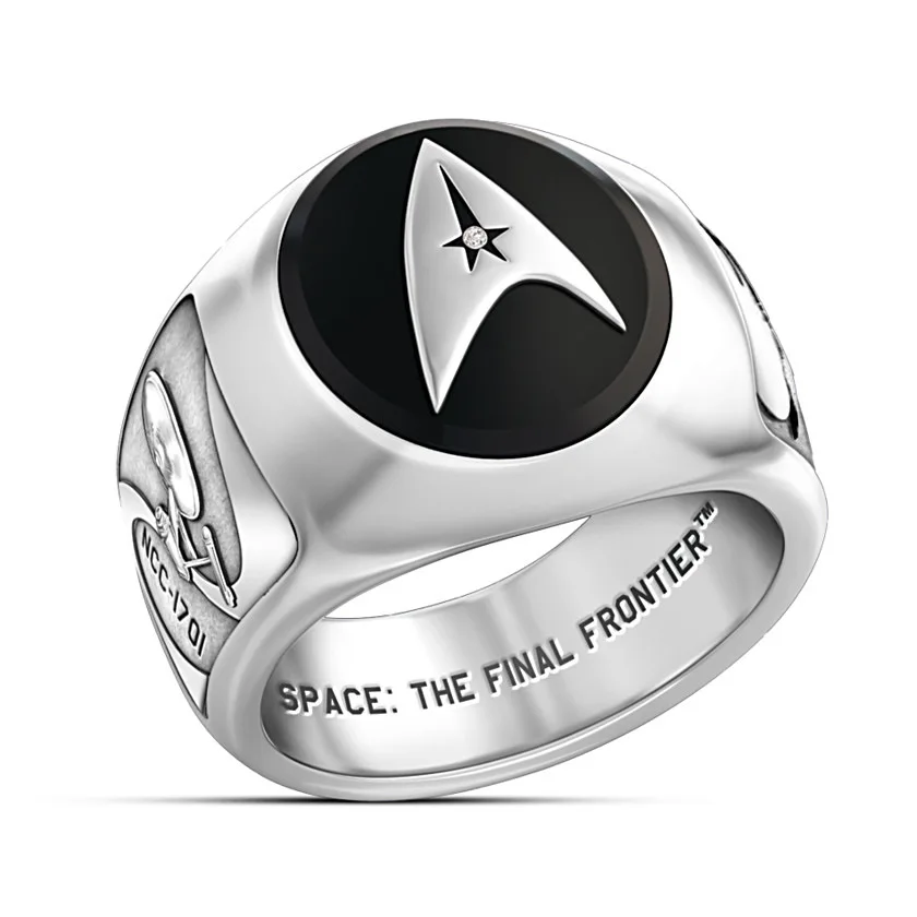 

Classic Men's Silver Color Star Trek Anniversary Ring Motorcycle Party Personality Starship Enterprise Ring Hip Hop Jewelry