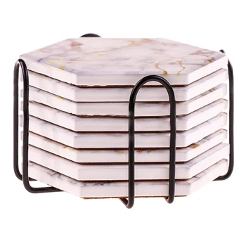 

8 PC Coasters for Drinks Absorbent with Holder Ceramic Stone Drink Coasters with Cork Base Absorbent Coaster Set