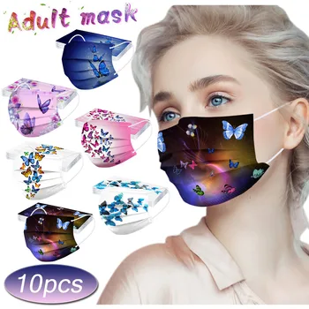 

10pcs Disposable Protection 3 Layer Breathable Face Mask Adult Butterfly Print Mondkapjes Melt Blown Mouth Cover Mask Mascarilla