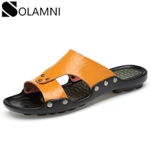 Мужские летние сандалии; повседневная обувь из натуральной кожи; мужские пляжные сандалии в римском стиле; брендовая мужская обувь на плоской подошве; мужские шлепанцы; большие размеры 38-47