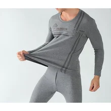 Осенне-зимние хлопковые теплые кальсоны с круглым вырезом для мужчин, ультра-мягкие однотонные плотные термобелье, мужские пижамы, большие размеры