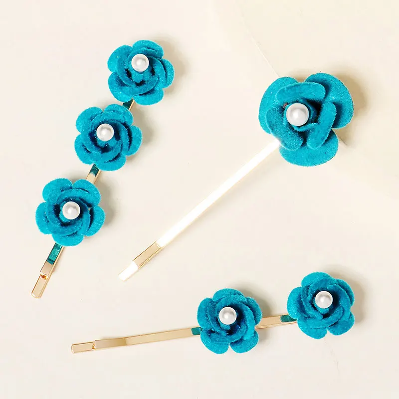 Handmade Flower Hair Clips for Women Pearl Headpiece Wedding Accessories Jewelry 3pcs Vintage Hair Ornaments Bridal Rose Hairpin