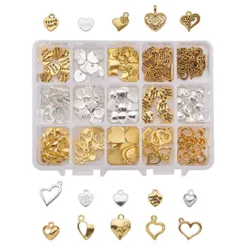 

0 Pcs Tibetan Style Alloy Heart Charm Pendants 15 Styles for Jewelry Making Silver and Gold