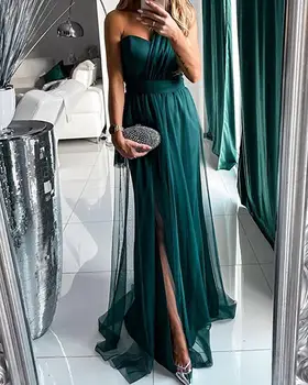 

2020 Women Elegant Fashion Mesh One Shoulder Evening Maxi Dress Solid Multiway Mesh Maxi Dress Party Sleeveless Sexy Dress