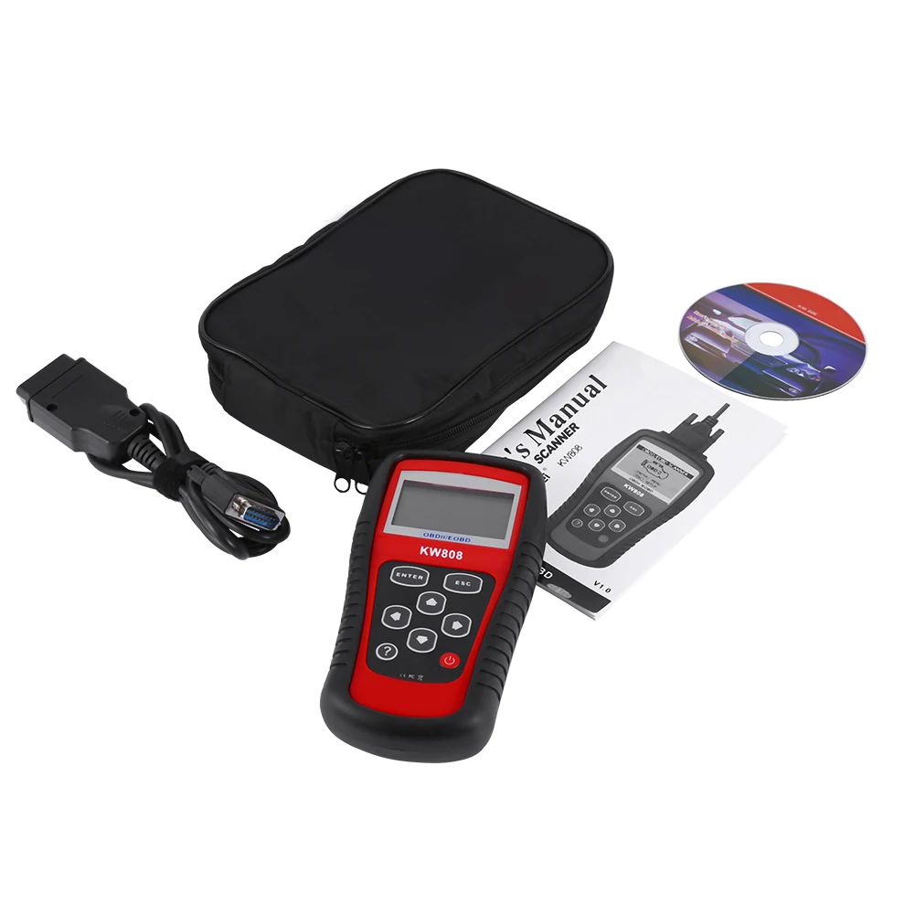 KW808 EOBD OBDII OBD2 Car Engine Check Diagnostic Fault Code Scanner Standard 16-Pin with Backlit LCD Screen Auto Fault Code Reader