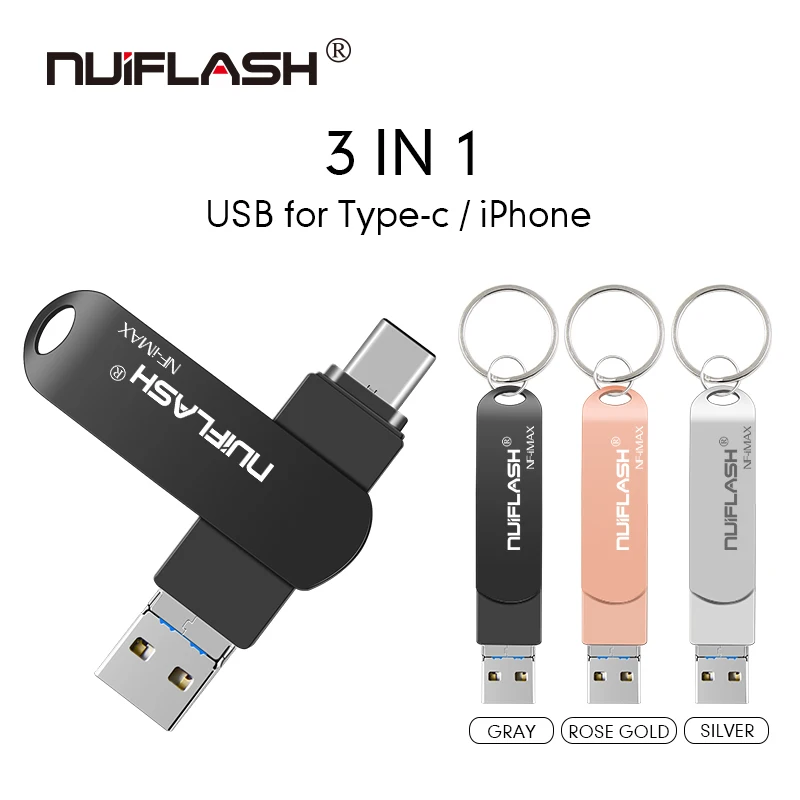OTG USB 128 ГБ 256 флэш-накопитель для iPhone и Type C phone Pen Drive 8 16 32 64 Гб карта памяти X/8/7/7