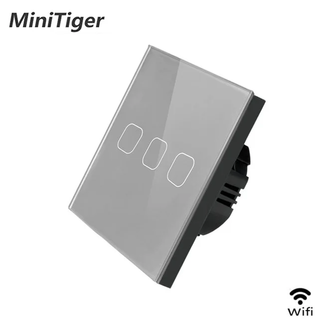 Minitiger умный дом 1/2/3 местный 1 позиционный Беспроводной Wi-Fi EU Стандартный сенсорный выключатель настенный светильник переключатель, белый Роскошная обувь с украшением в виде кристаллов Стекло