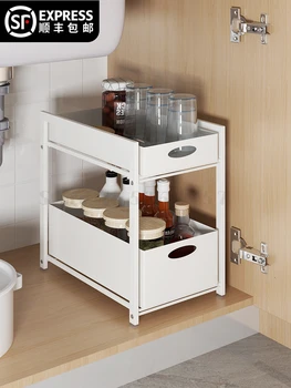 

Floor-type multi-layer push-and-pull basket for drawer type seasoning frame of water tank rack in kitchen