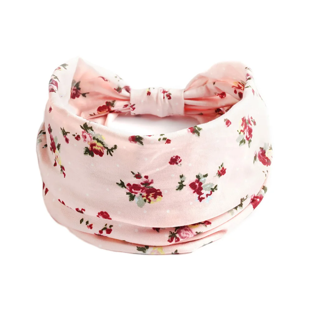 New Boho Flower Print Wide Headbands Vintage Knot Elastic Turban Headwrap for Women Girls Cotton Soft Bandana Hair Accessories knot hair band Hair Accessories