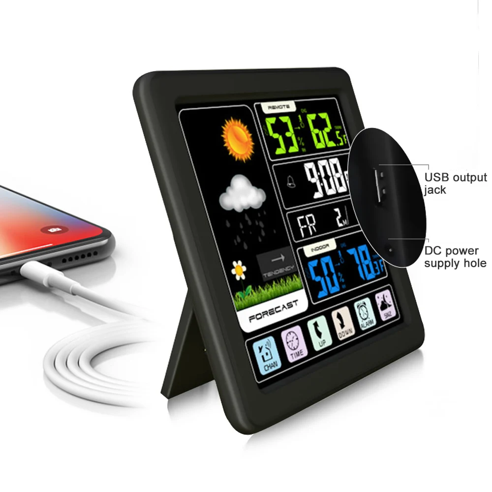 LCD Display Wireless Colorful Weather Station Hygrometer Barometer Thermometer Weather Forecast Digital Snooze Alarm Clock