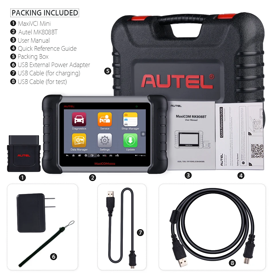 Autel MaxiCOM MK808BT Code Reader OBD2 Scanner Auto Diagnostic Tools With Active Test,28+Services,All System Diagnosis PK MK808 best car inspection equipment