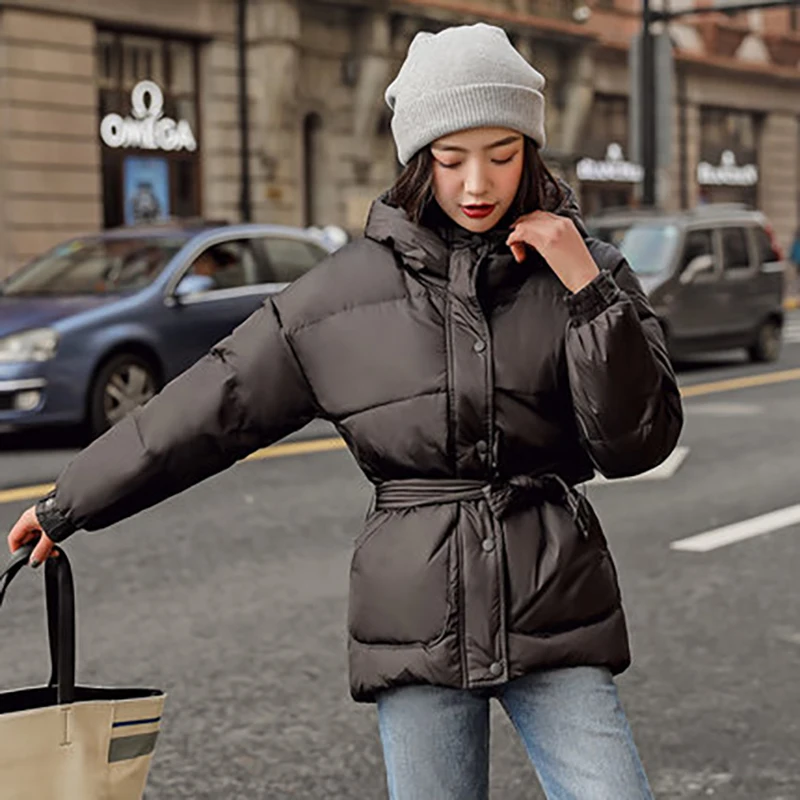Short Bread Service Korean Version Slim Waist Belt With All-in-one Fashion Cotton Clothes Plus Thick Cotton Clothes Winter Coat