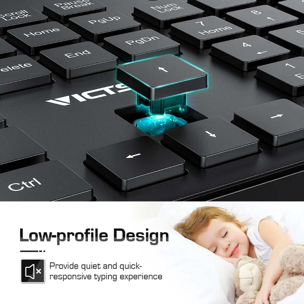 VicTsing PC246 Wired Keyboard and Mouse Combo 7 Multimedia Shortcuts Keyboard 204 Keycaps Whisper Quiet USB Mouse Set For PC Win (1)