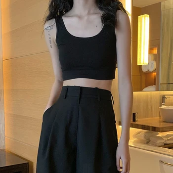 

Crop Top T-shirt Camisole Vest WOMEN'S Dress Spring Korean-style Outer Wear Underwear Short-Navel Sleeveless Shirt Sports Coat