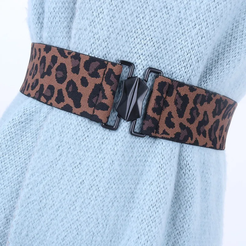 fashion black wide belt for women elastic stretch waist seal luxury leopard print designer decoration dress straps