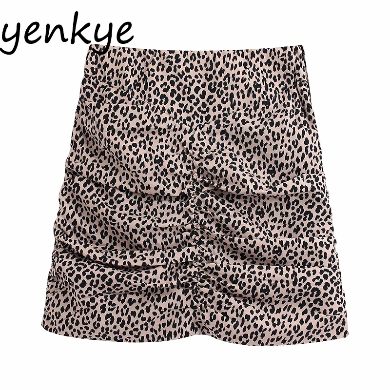 

Vintage Animal Print Mini Skirt Women Sexy Bodycon Draped High Waist Skirt BBWM9915