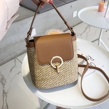 

Straw Weave Women Bucket Handbags Summer Beach Holiday Totes Female Flap Travel Shoulder Messenger Crossbody Bags