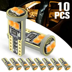 Okeen 10 pçs t10 w5w 168 194 3030 6smd led carro conduziu a luz da placa de licença lâmpada cúpula 12v auto lado marcador luzes canbus amarelo lâmpada