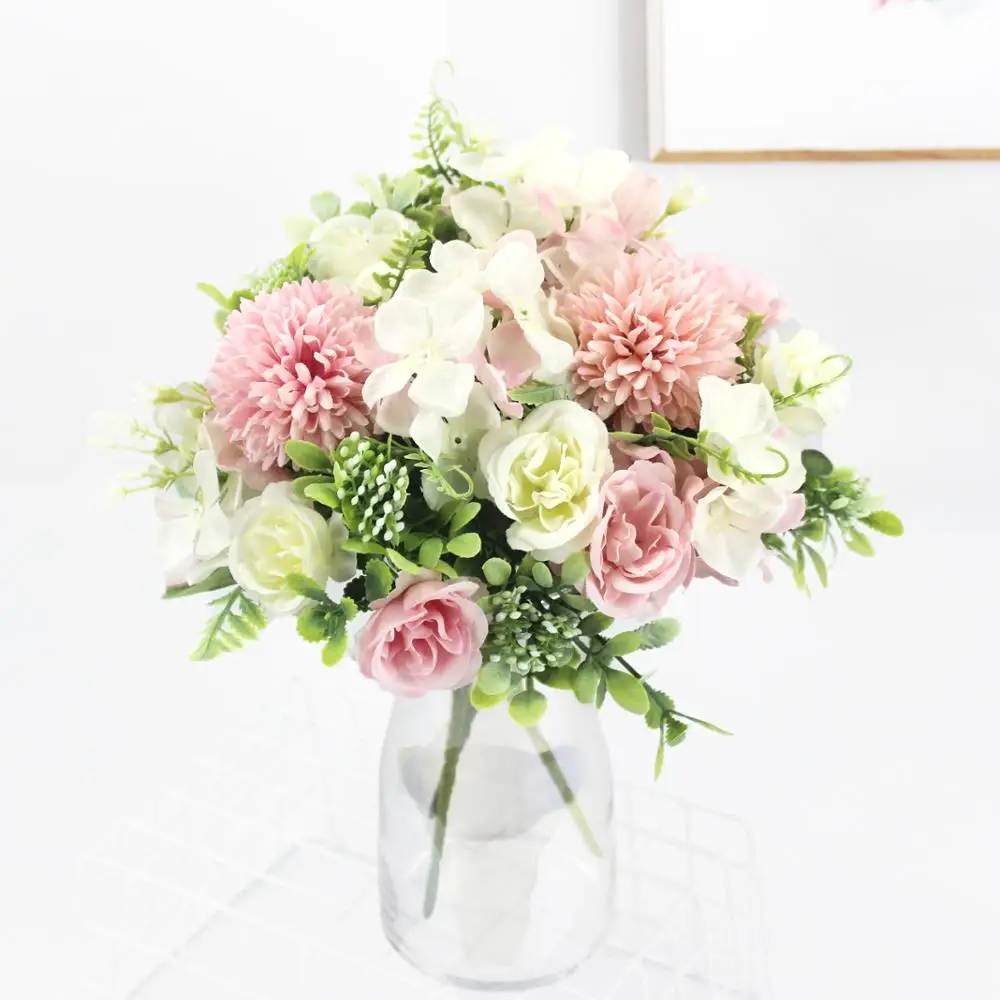Искусственные цветы, розовые шелковые гортензии, свадебные цветы для невесты, шелковые цветы ручной работы, цветущий пион, искусственные цветы, белые украшения для дома