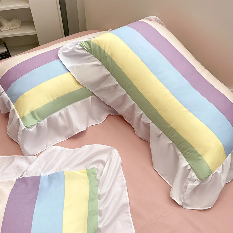 Waliicorners Queen King Quilt Duvet Cover Set Pillowcases Double Bed Set Luxury Soft Princess Ruffle Flower Plaid Bedding Set 23 H713c978f841f45ed95e88c33ffbf3db9z