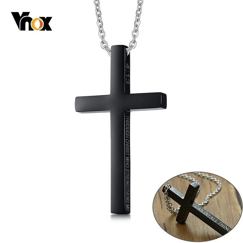 Vnox Philippians 4:13 Cross Prayer Necklace STRENGTH Bible Verse with Stainless Steel O Chain | Украшения и аксессуары