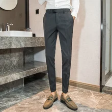 Формальные мужские костюмы, брюки, офисные брюки для мужчин, нарядные брюки, брюки, Cuadros Hombre, костюм Homme, облегающие, серый, черный