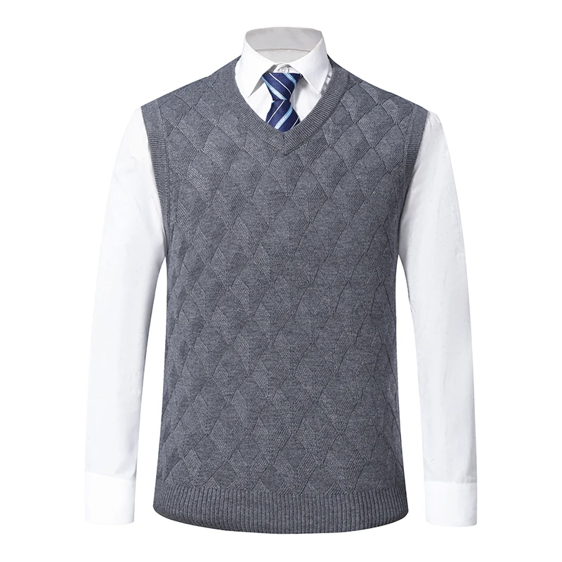 Осень зима мужской классический свитер жилет с v-образным вырезом трикотажный жилет темно-синий серый светильник серый сплошной цвет