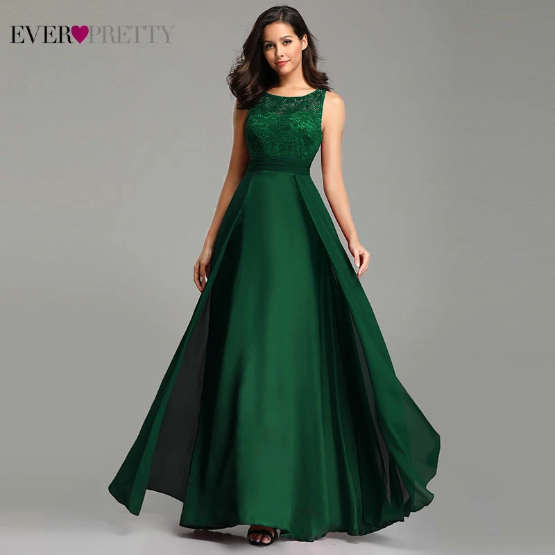 Elegant Prom Dresses Long 2020 Ever Pretty EZ07695 Womens Sexy A-line Sleeveless O-neck Chiffon Lace Cheap Evening Party Gowns