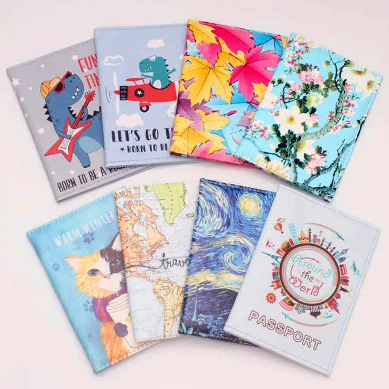 Moda lindo gato y pato animales de dibujos animados cubierta de pasaporte hombres mujeres de cuero PU viaje pasaporte titular de la tarjeta de identificación 14,5*10 cm