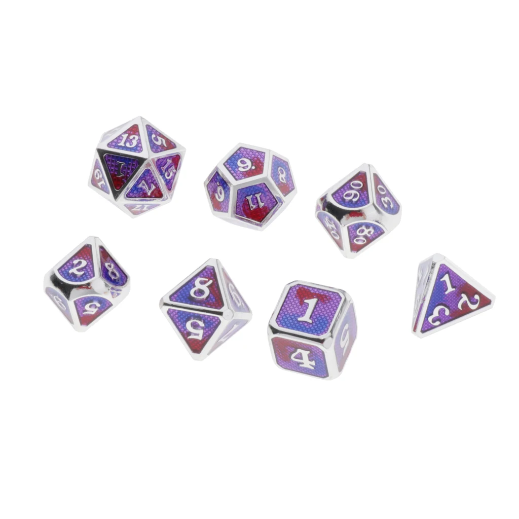 7pcs Embossed Metal Multi-sided Polyhedral Dice Set for Dungeons and Dragons Dice MTG DND RPG Table Games Board Game D20 D12 Set